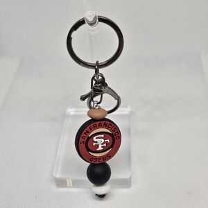 NWT Handcrafted San Francisco 49ers Beaded Gunmetal Metal Keychain